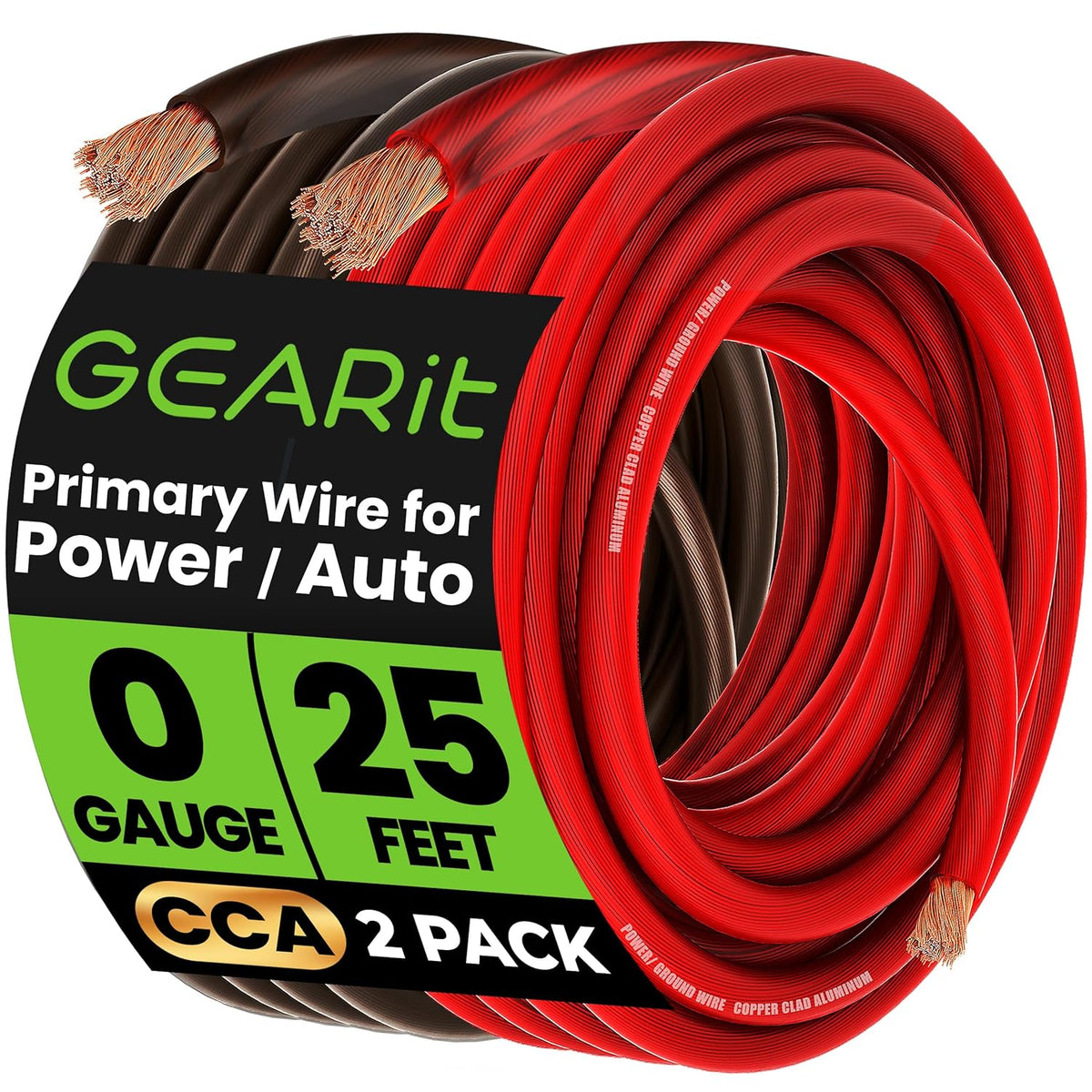 Gearit 1/0 Gauge Wire 25 Ft Red, 0 AWG CCA Battery Cable Power/Ground Wire for Car Audio, Amplifier, RV Trailer & Automotive Electrical
