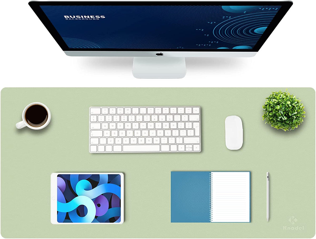 K KNODEL Large Office Leather Desk Mat, Mouse and Keyboard Pad, Computer and Laptop Mat, Desktop Protector and Cover, Writing Pad and Blotter (31.5"X15.7", White)