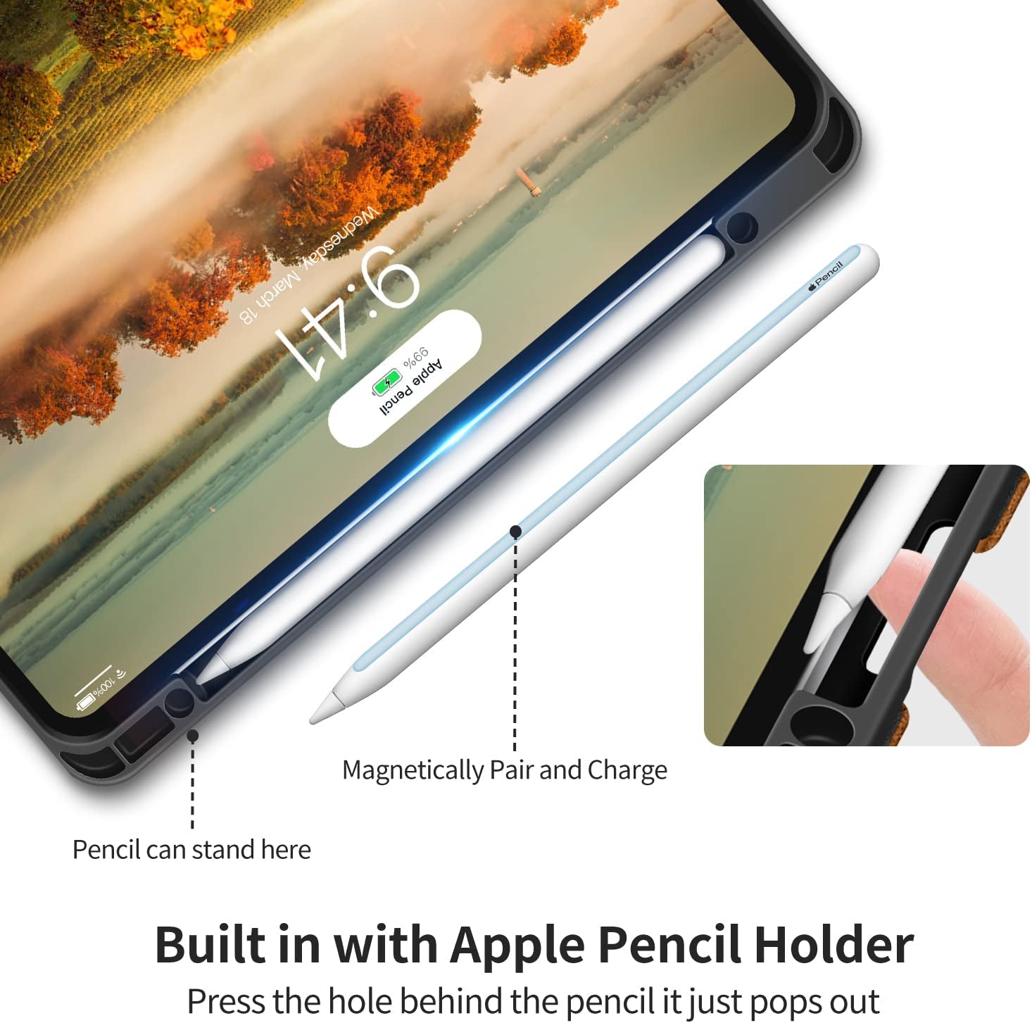 H HOLIMET Case for Ipad Pro 12.9 2022 6Th/5Th/4Th/3Rd Generation 2021 2020 2018 with Pencil Holder Pocket Soft TPU Back Shockproof, Auto Sleep/Wake, Vegan Leather