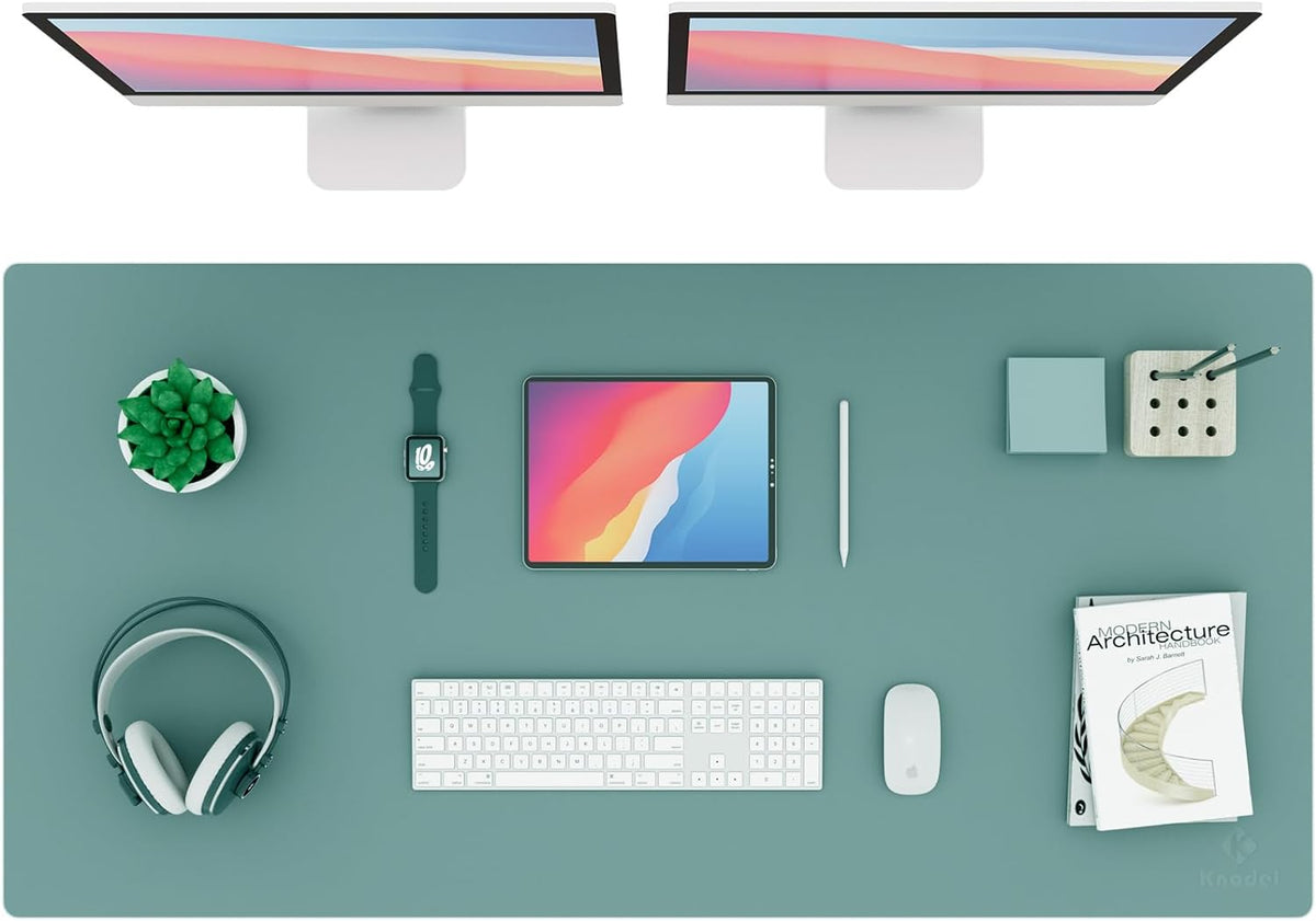 K KNODEL Large Office Leather Desk Mat, Mouse and Keyboard Pad, Computer and Laptop Mat, Desktop Protector and Cover, Writing Pad and Blotter (31.5"X15.7", White)