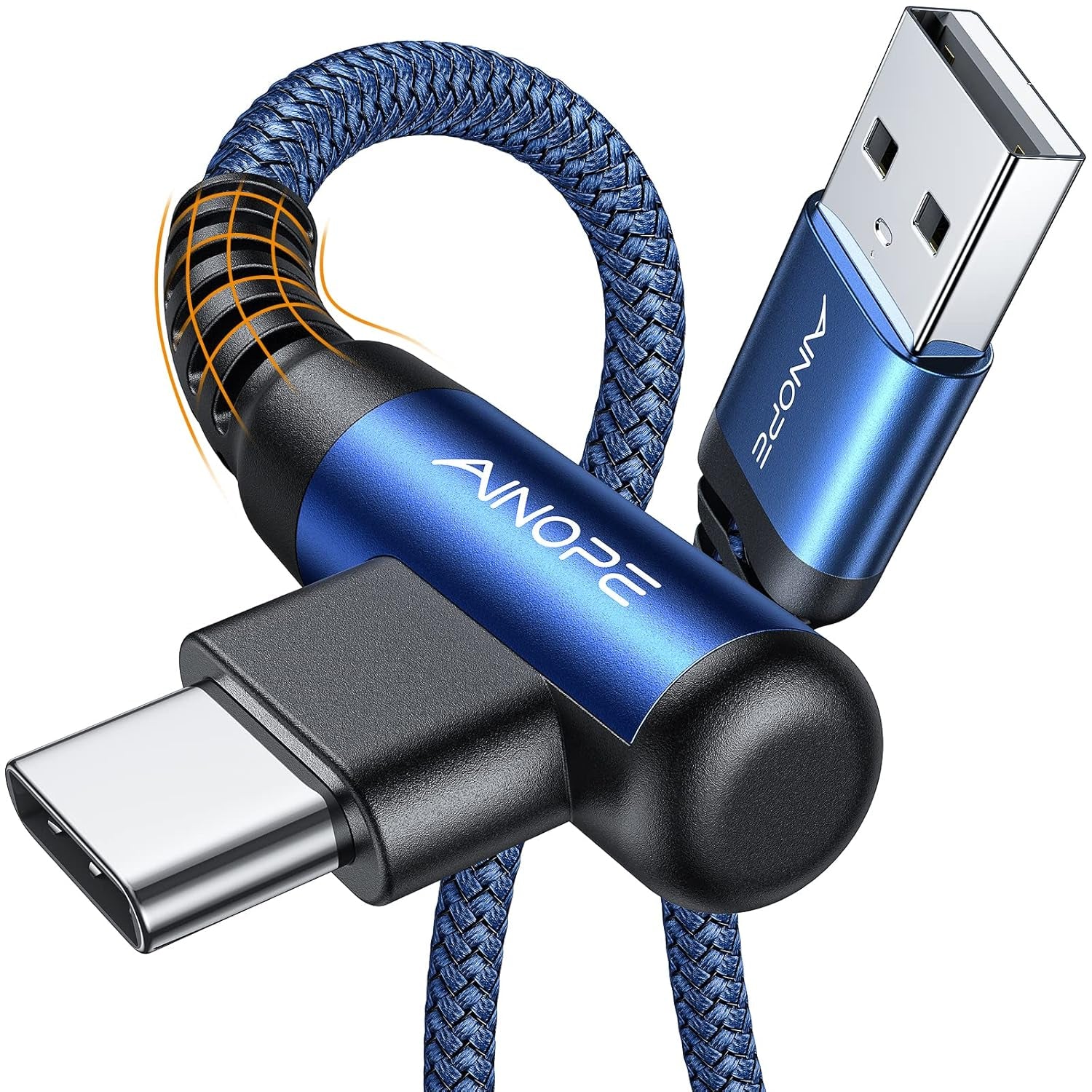AINOPE 2-Pack Type C Charging Cable 3.1A Fast Charge, Right Angle [6.6Ft+6.6Ft] USB C Cable, Durable Nylon Braided Type C Charging Cable Fast Charge Compatible Galaxy S10 S9 S21, LG V30,V20,G6