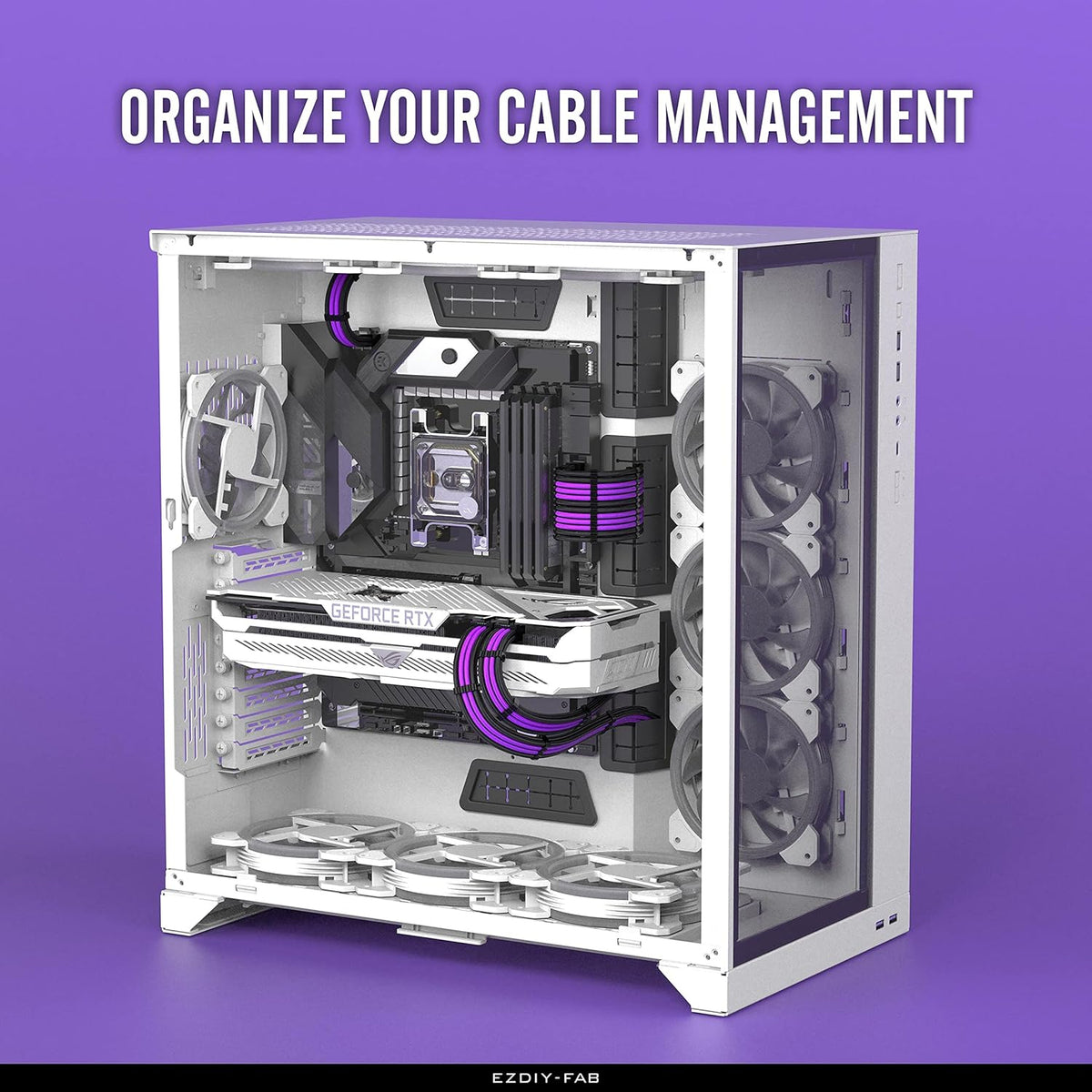 EZDIY-FAB PSU Cable Extension Kit Sleeved Cable Custom Power Supply Sleeved Extension 16 AWG 24-PIN 8-PIN 6-PIN 4+4-PIN with Combs- Black/Purple