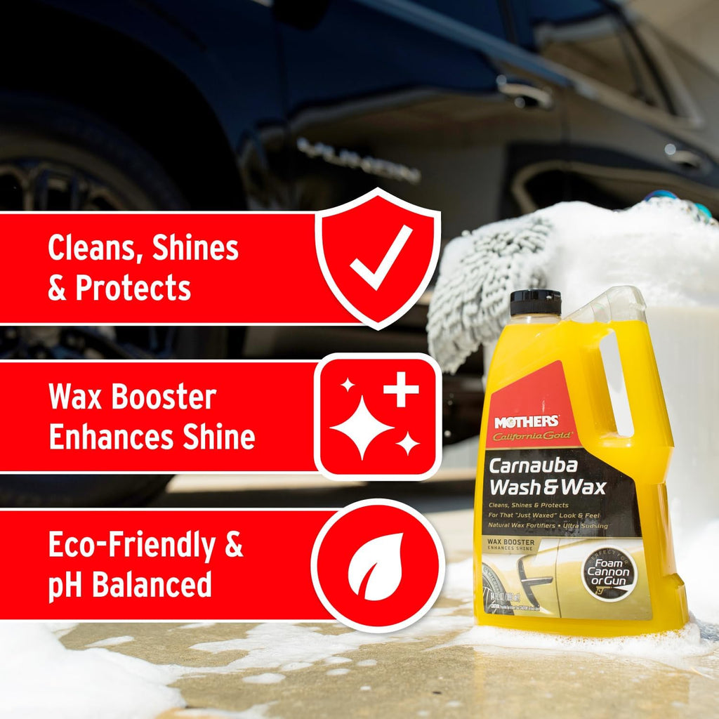 Mothers California Gold Carnauba Wash & Wax, 64 Oz. — Cleans, Shines & Protects – Gentle, Ph Balanced, Ultra-Sudsy for a Spot-Free, Brilliant Finish. Biodegradable & Won'T Strip Wax or Ceramic (05674)