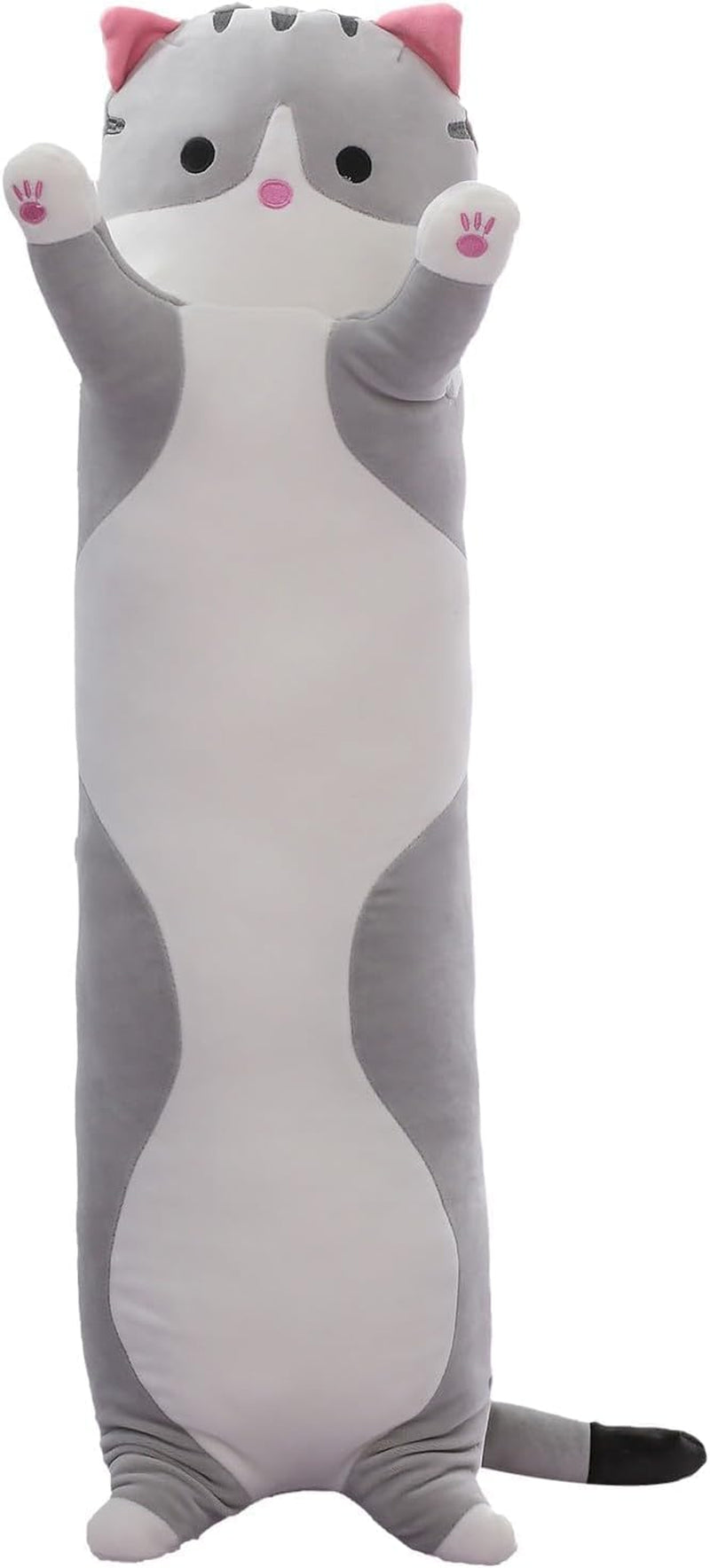 Cute Cat Plush Long Body Pillow – Soft Cartoon Stuffed Animal Doll, Kawaii Cat Plushie Toy Pillow Gifts for Kids, Girls & Girlfriend (Gray, 19.7 Inch)