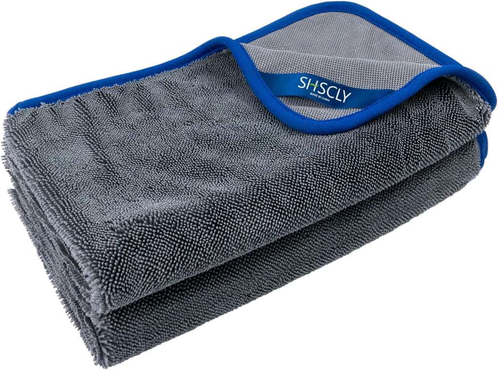 SHSCLY Microfiber Car Drying Towel Super Absorbent Twist Pile Car Towels Rapid Drying Large Cleaning Lint-Free Detailing Cloth Gray 20 X 24 Inches Pack of 2