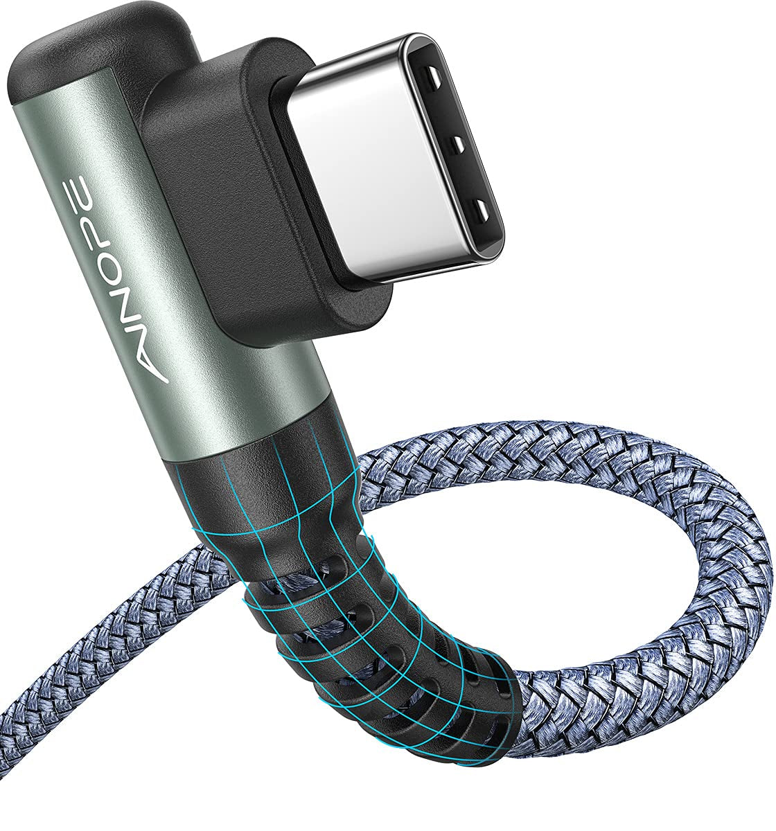 AINOPE 2-Pack Type C Charging Cable 3.1A Fast Charge, Right Angle [6.6Ft+6.6Ft] USB C Cable, Durable Nylon Braided Type C Charging Cable Fast Charge Compatible Galaxy S10 S9 S21, LG V30,V20,G6