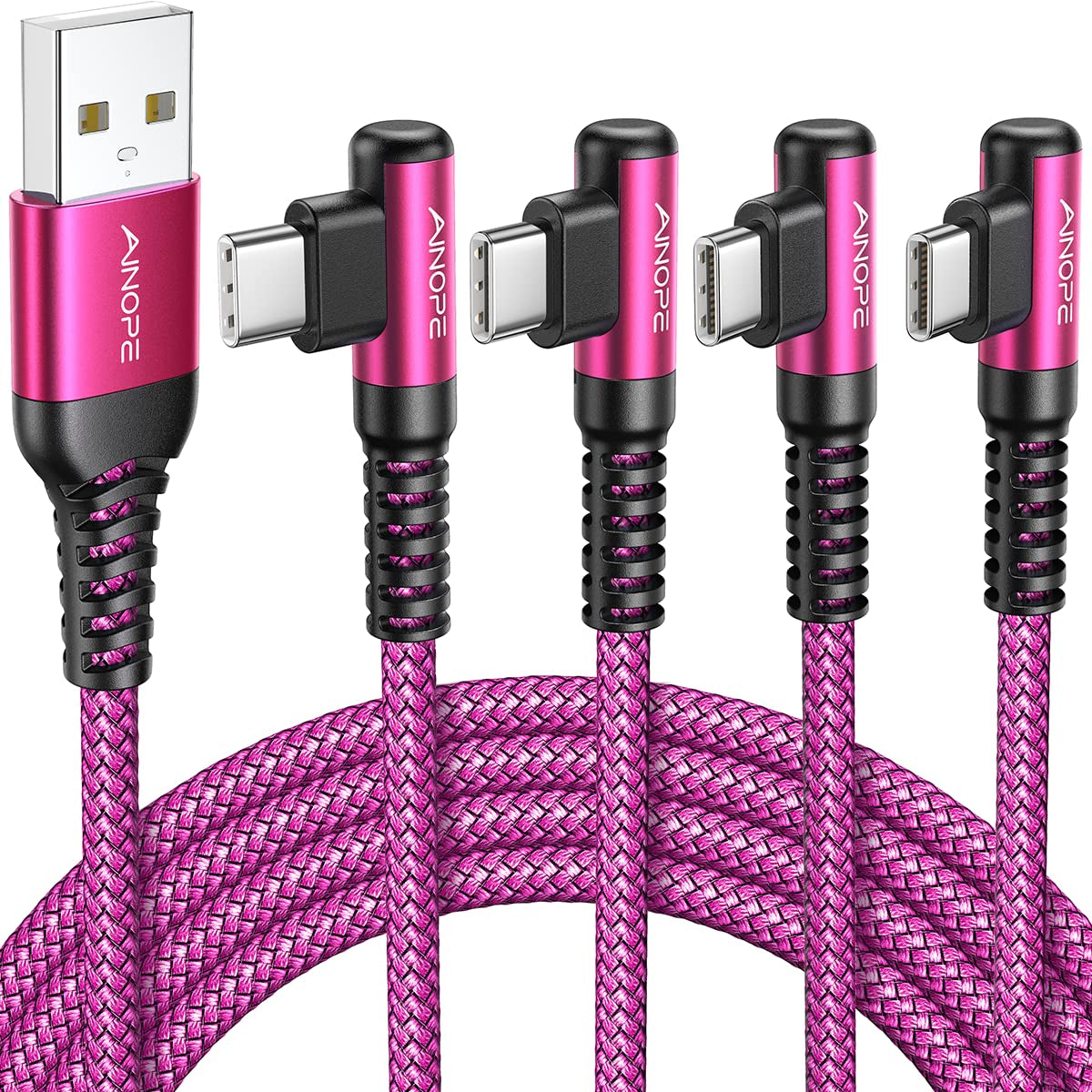 AINOPE 2-Pack Type C Charging Cable 3.1A Fast Charge, Right Angle [6.6Ft+6.6Ft] USB C Cable, Durable Nylon Braided Type C Charging Cable Fast Charge Compatible Galaxy S10 S9 S21, LG V30,V20,G6