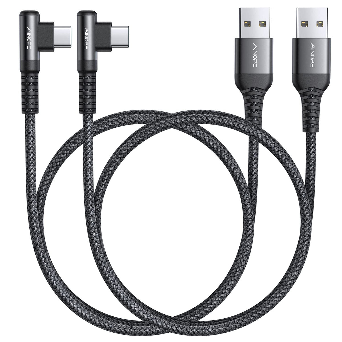 AINOPE 2-Pack Type C Charging Cable 3.1A Fast Charge, Right Angle [6.6Ft+6.6Ft] USB C Cable, Durable Nylon Braided Type C Charging Cable Fast Charge Compatible Galaxy S10 S9 S21, LG V30,V20,G6