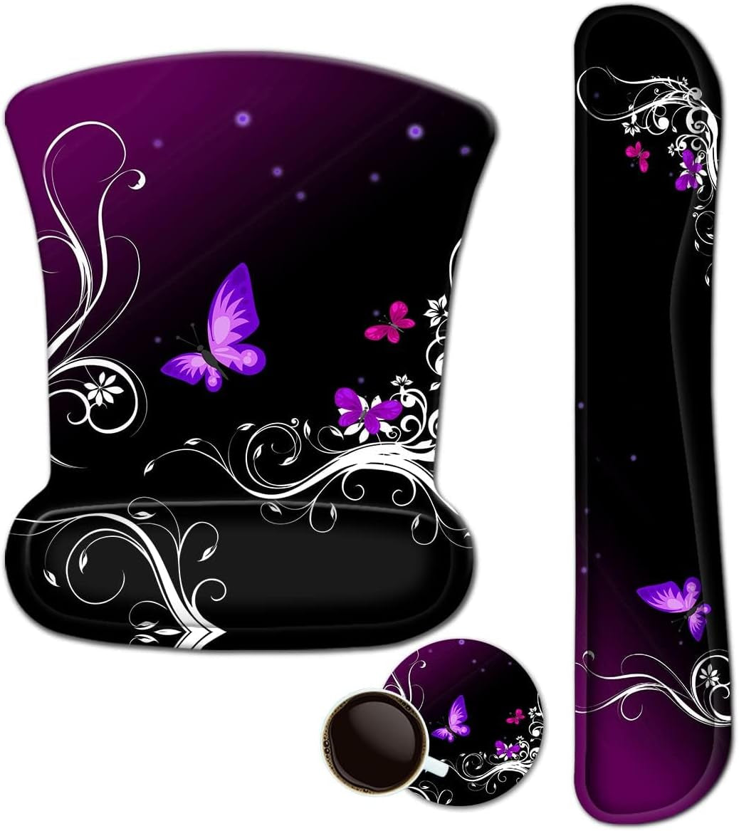 Mouse Pad with Wrist Support and Keyboard Wrist Rest Pad Set,Ergonomic Mouse Pads for Computers Laptop,Non-Slip Comfortable Mousepad W/Raised Memory Foam for Easy Typing & Pain Relief (Starry Night)