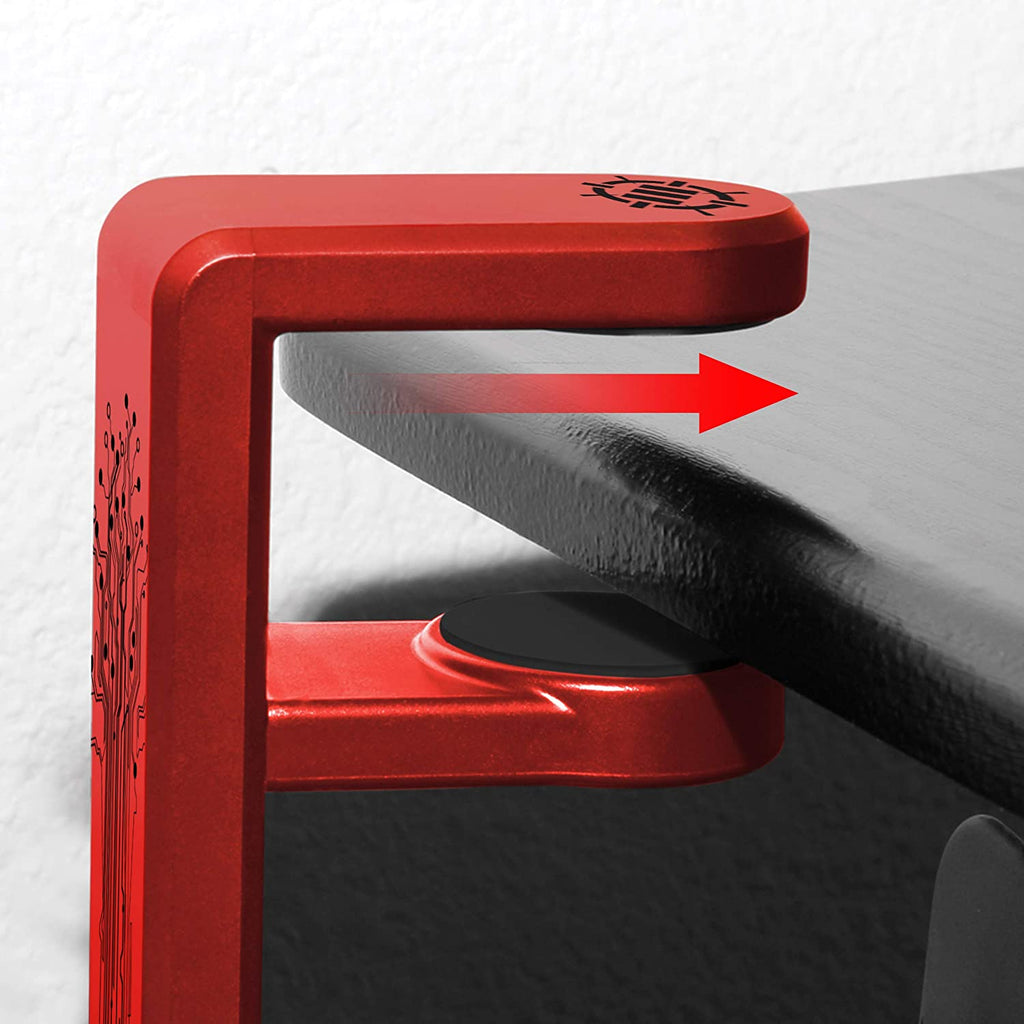 ENHANCE PC Gaming Headphone Holder - Desk Headphone Hanger Esports Headset Holder with Adjustable 360 Rotation, under Desk Hook Clamp, Universal Fit - Built in Cable Clip Organizer - Red
