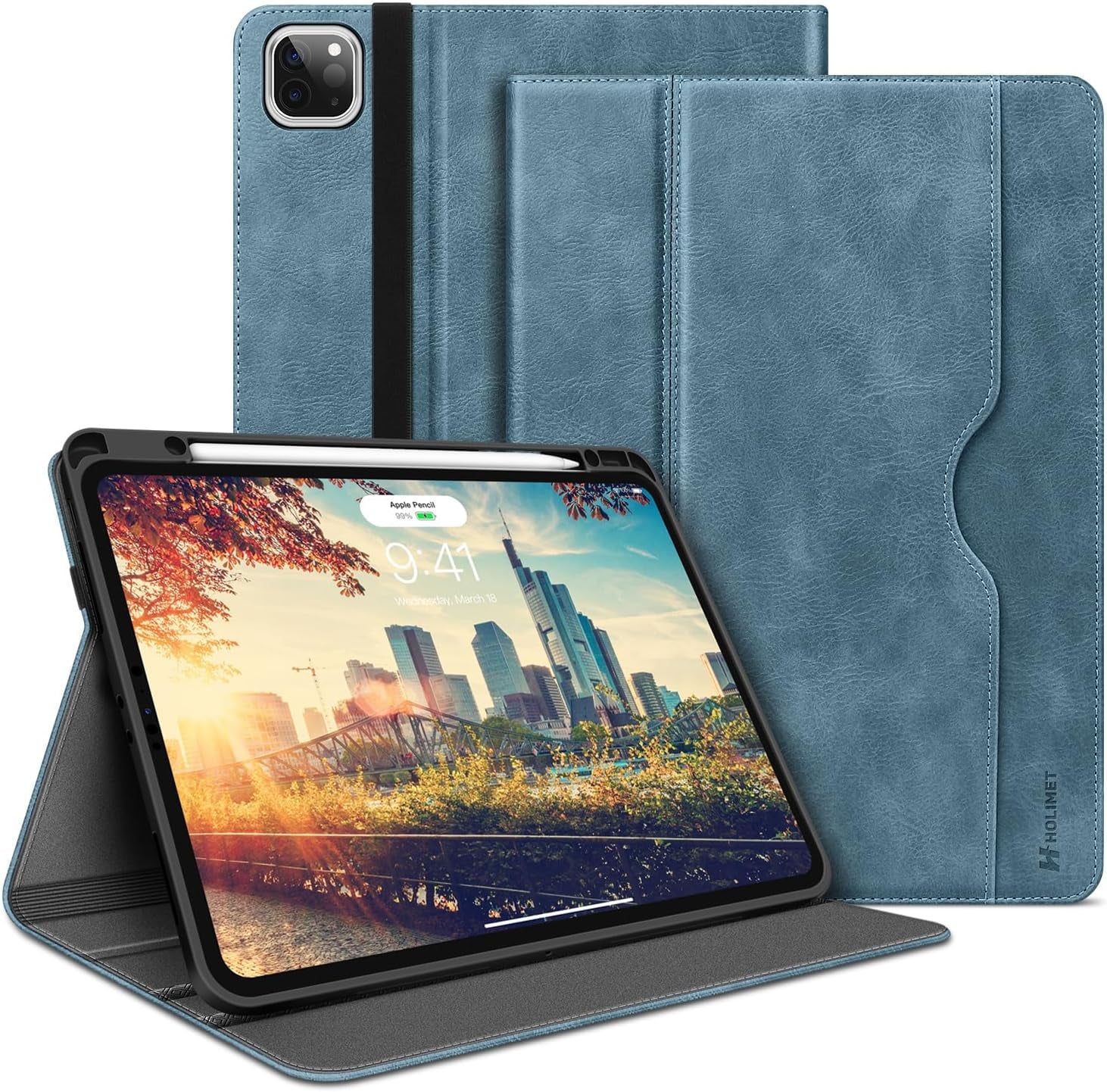 H HOLIMET Case for Ipad Pro 12.9 2022 6Th/5Th/4Th/3Rd Generation 2021 2020 2018 with Pencil Holder Pocket Soft TPU Back Shockproof, Auto Sleep/Wake, Vegan Leather