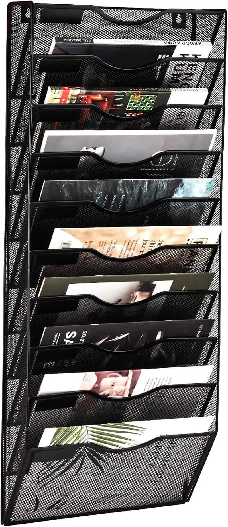 EASEPRES 8 Pocket Mesh Hanging Wall File Organizer, Wall Mounted Mail Paper Document Folder Holder, Clipboard Storage Organization Magazine Rack with Nametag Label for Office Home School, Black