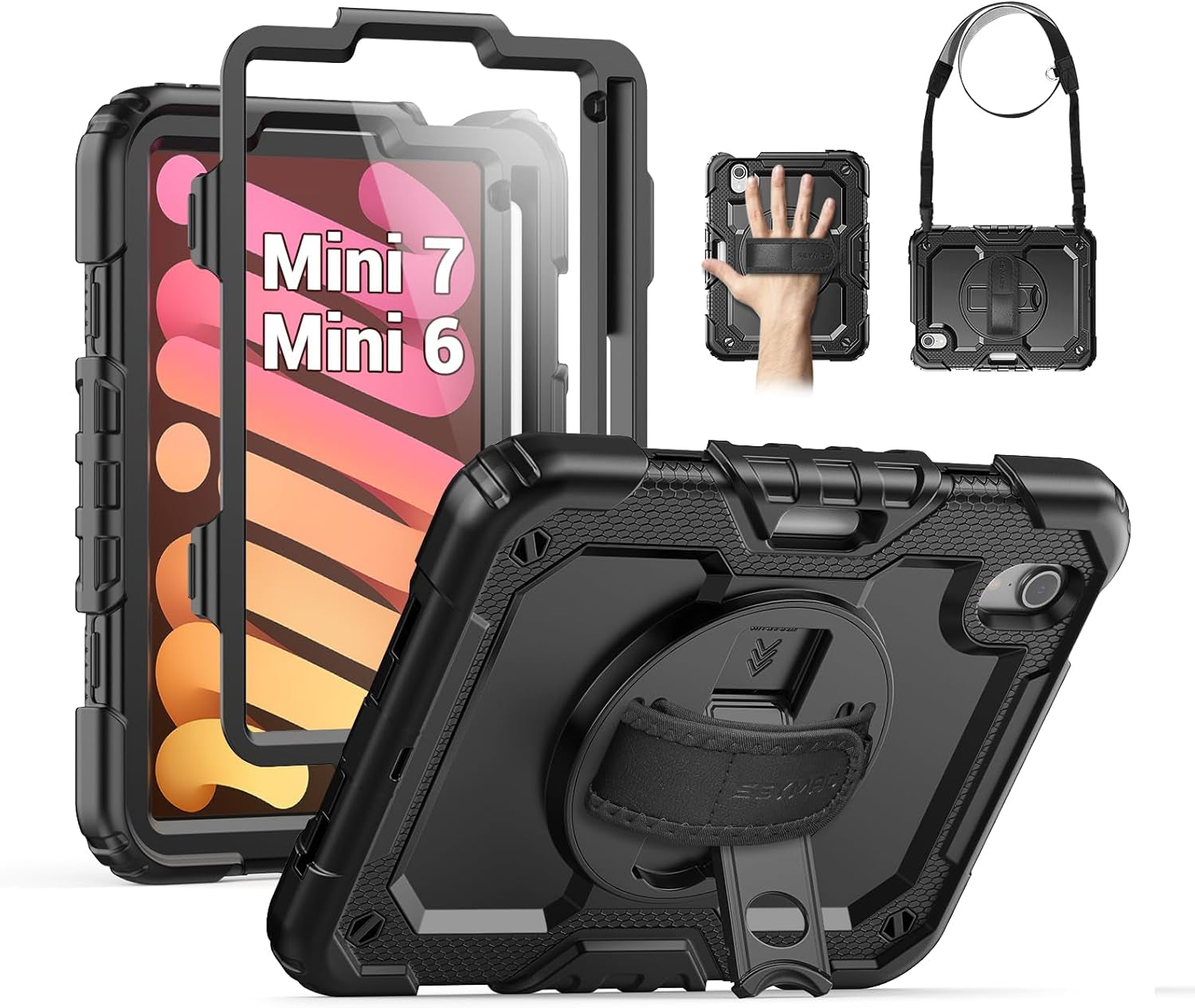 SEYMAC for Ipad 9Th/8Th/7Th Generation Case 10.2" 2021-2019, Full-Body Shockproof Heavy Duty Protective Case with Screen Protector, Rotating Stand/Handle/Shoulder Strap for Ipad 10.2, Black/Blue