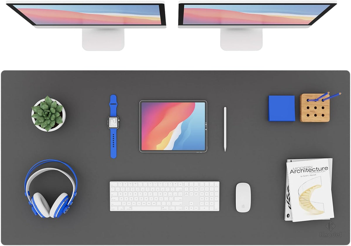 K KNODEL Large Office Leather Desk Mat, Mouse and Keyboard Pad, Computer and Laptop Mat, Desktop Protector and Cover, Writing Pad and Blotter (31.5"X15.7", White)