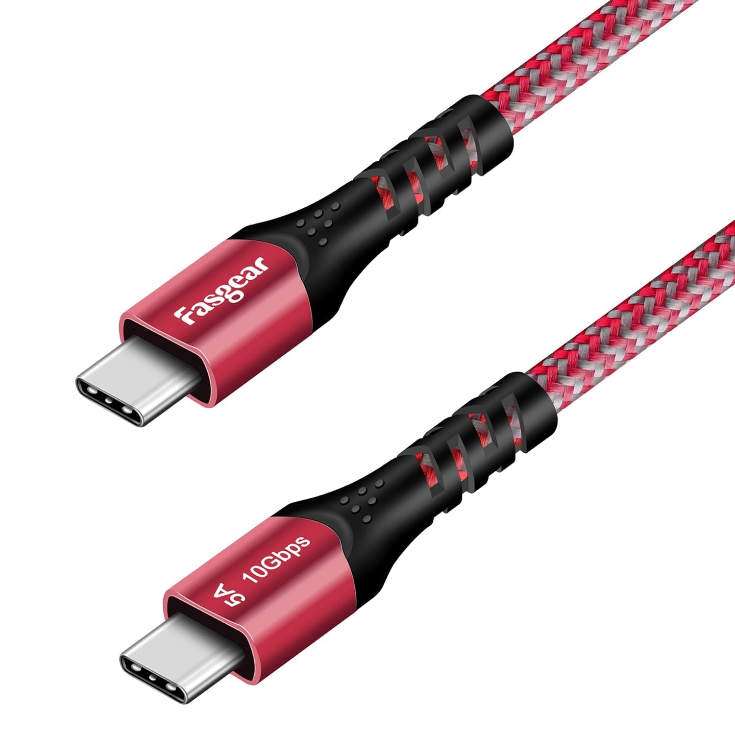 Fasgear USB C to USB C Cable 1.6Ft, 100W Fast Charge, 10Gbps USB 3.1 Gen 2 Type C Cord 5A Power Delivery with E-Marker Chip Compatible for Macbook, Matebook,I-Pad Air,Galaxy S21,Ssd,Pixel 5/4/Xl,Red