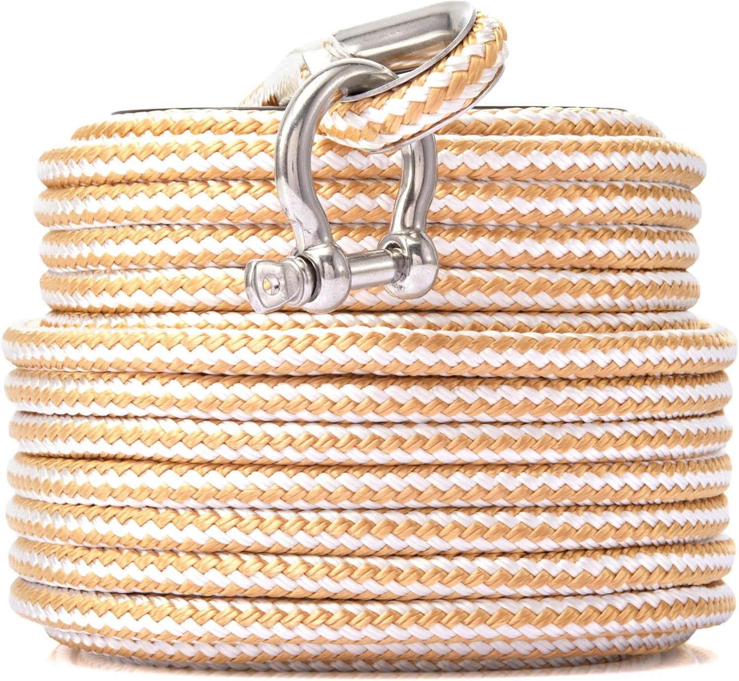 Rainiersupplyco Boat Anchor Rope - Double Braided Marine Rope Anchor Line - 50Ft Nylon Boating Line with 316 Stainless Steel Thimble and Heavy Duty Marine Grade