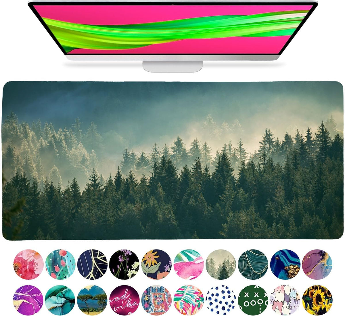 French KOKO Large Mouse Pad Desk Mat 15" X 30" – Extended Floral Desk Protector for Keyboard & Mouse – Non-Slip Waterproof Cute Office Pad Aesthetic Workstation Mat