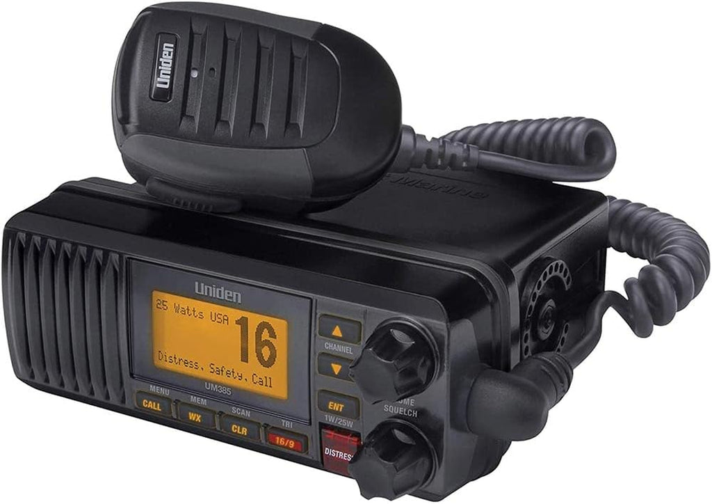 Uniden UM385BK 25 Watt Fixed Mount Marine VHF Radio, Waterproof, Noaa Weather Alert, All Usa/Intl/Canadian Marine Channels
