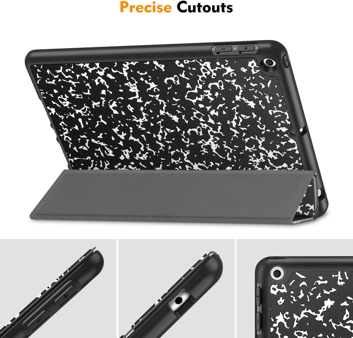 Fintie Slimshell Case for Ipad 9Th / 8Th / 7Th Generation (2021/2020/2019 Model) 10.2 Inch - [Built-In Pencil Holder] Soft TPU Protective Stand Back Cover, Auto Wake/Sleep, Composition Book Black