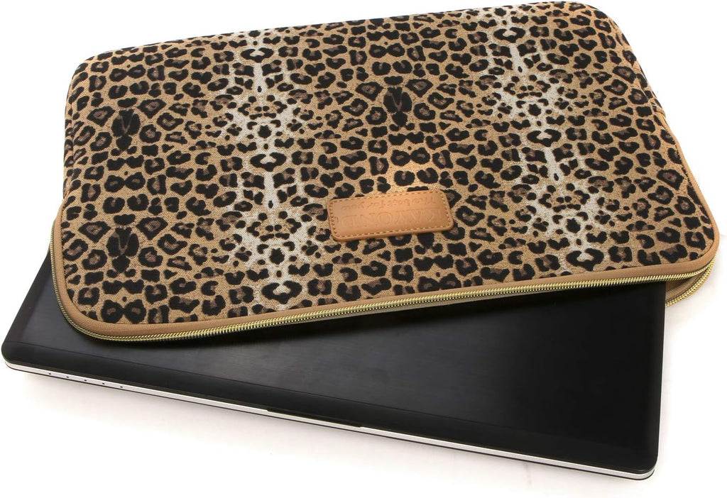 Kayond KY-03 Canvas Fabric 15.6 Inch Laptops Sleeve - Brown Leopard Print