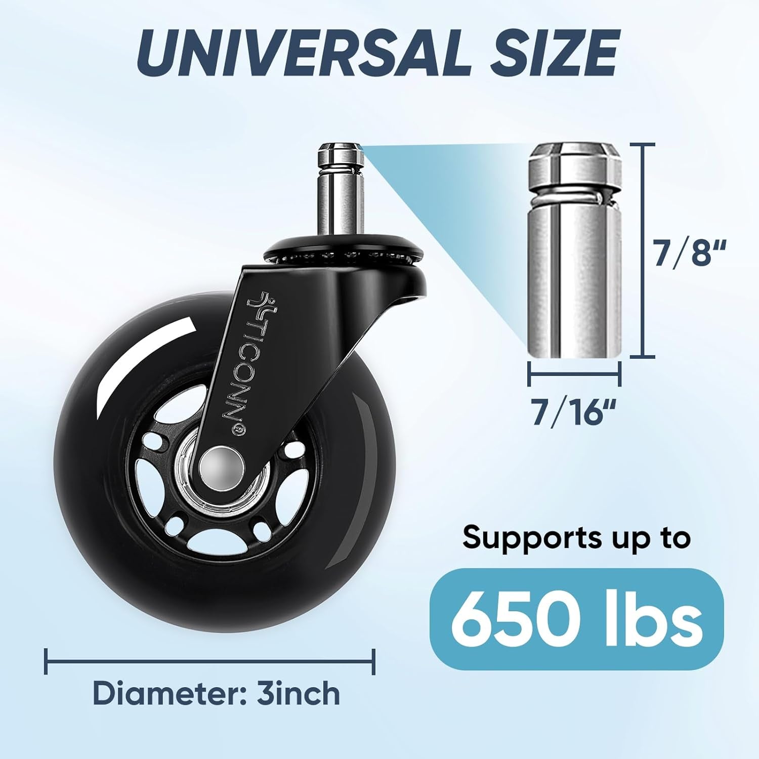 TICONN Office Chair Caster Wheels Set of 5 for Tile, Hardwood Floors and Carpets, Universal Fit for Most Chairs (Black)