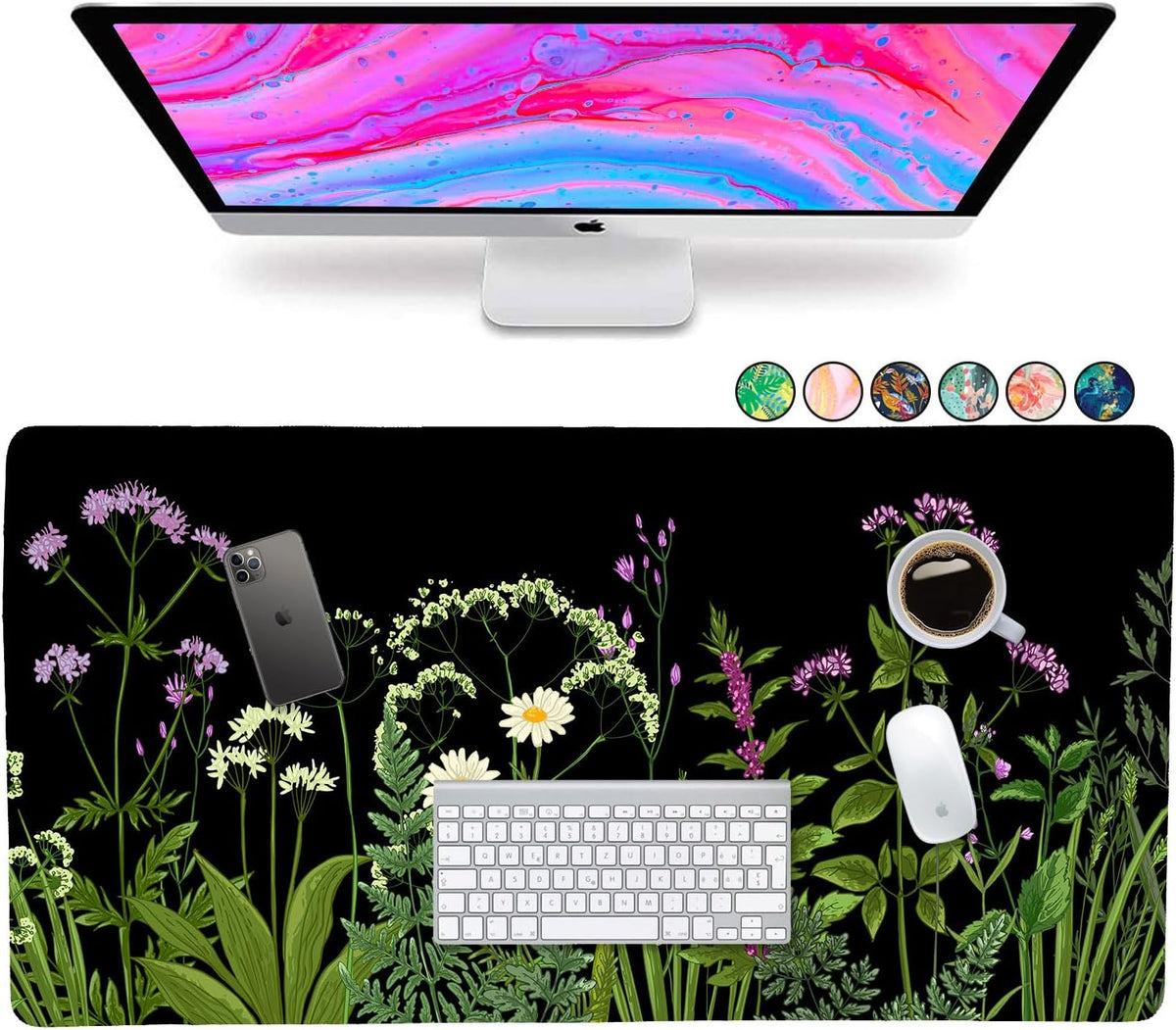French KOKO Large Mouse Pad Desk Mat 15" X 30" – Extended Floral Desk Protector for Keyboard & Mouse – Non-Slip Waterproof Cute Office Pad Aesthetic Workstation Mat