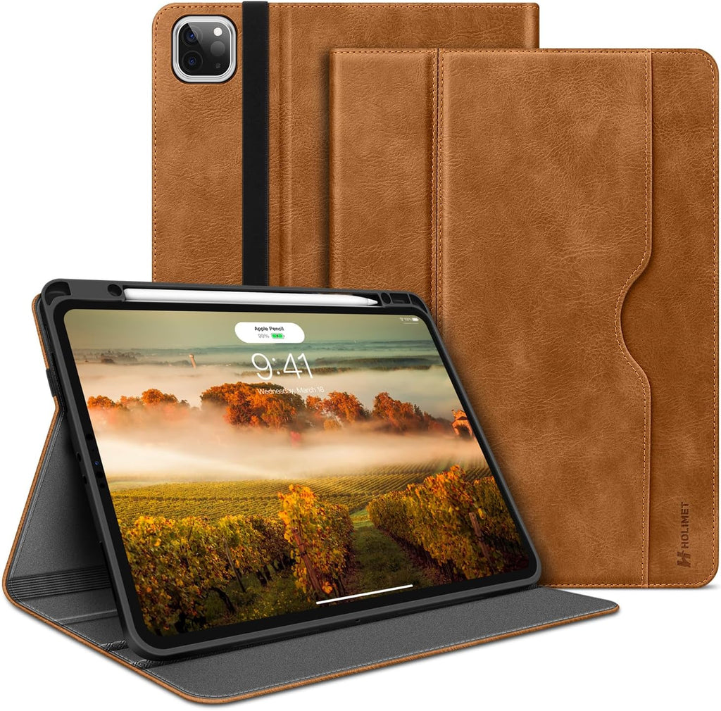 H HOLIMET Case for Ipad Pro 12.9 2022 6Th/5Th/4Th/3Rd Generation 2021 2020 2018 with Pencil Holder Pocket Soft TPU Back Shockproof, Auto Sleep/Wake, Vegan Leather