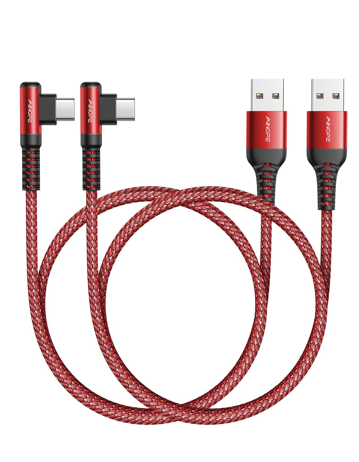 AINOPE 2-Pack Type C Charging Cable 3.1A Fast Charge, Right Angle [6.6Ft+6.6Ft] USB C Cable, Durable Nylon Braided Type C Charging Cable Fast Charge Compatible Galaxy S10 S9 S21, LG V30,V20,G6