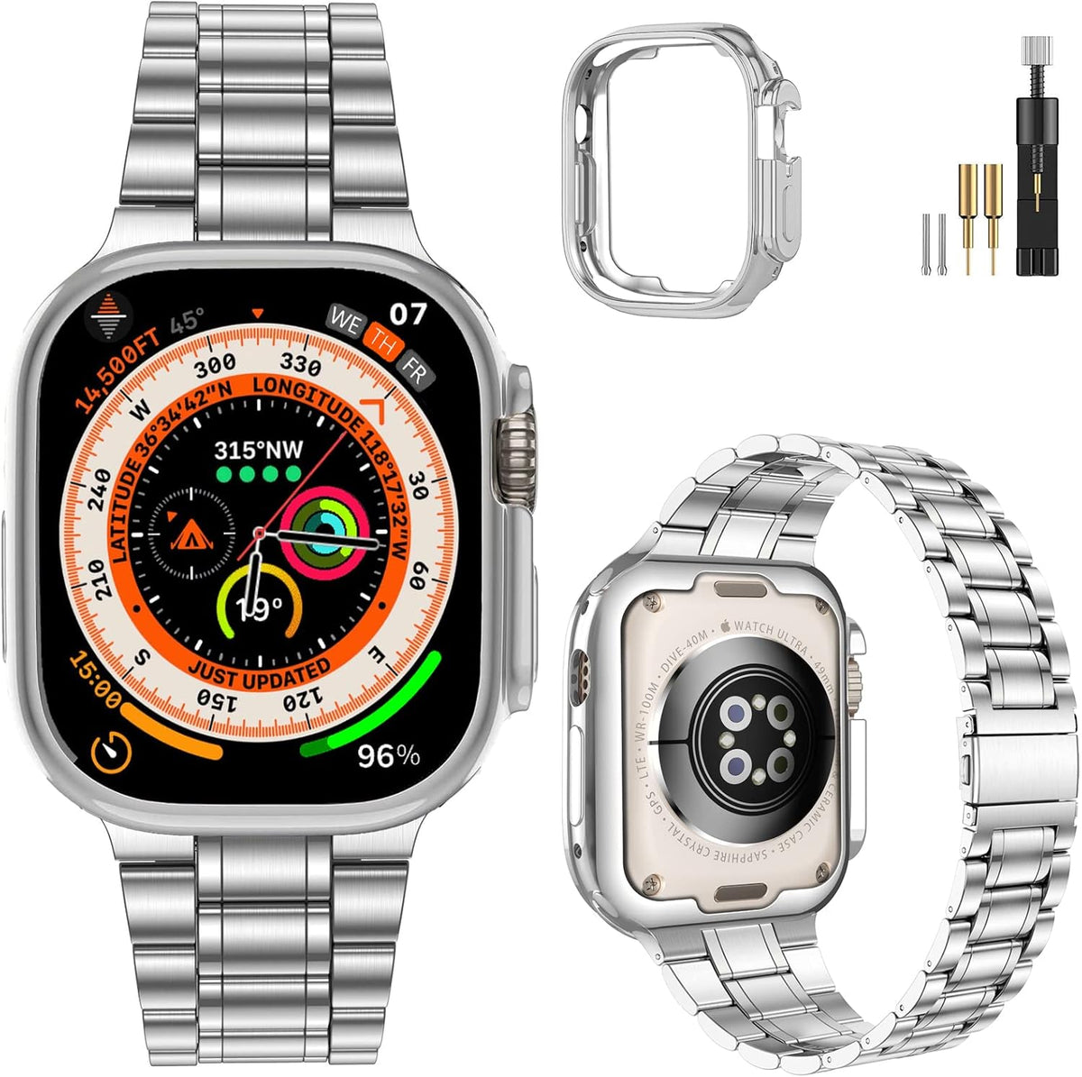 Miohhr Solid Stainless Steel Band Compatible with Apple Watch 44Mm(Series 6/5/4/SE), 42Mm (Series 3/2/1), Metal Strap with Soft TPU Case for Iwatch Bands for Women and Men, Gold