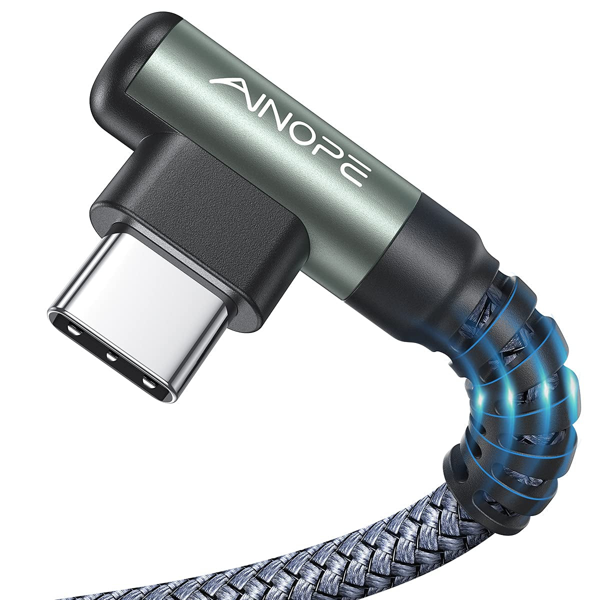 AINOPE 2-Pack Type C Charging Cable 3.1A Fast Charge, Right Angle [6.6Ft+6.6Ft] USB C Cable, Durable Nylon Braided Type C Charging Cable Fast Charge Compatible Galaxy S10 S9 S21, LG V30,V20,G6