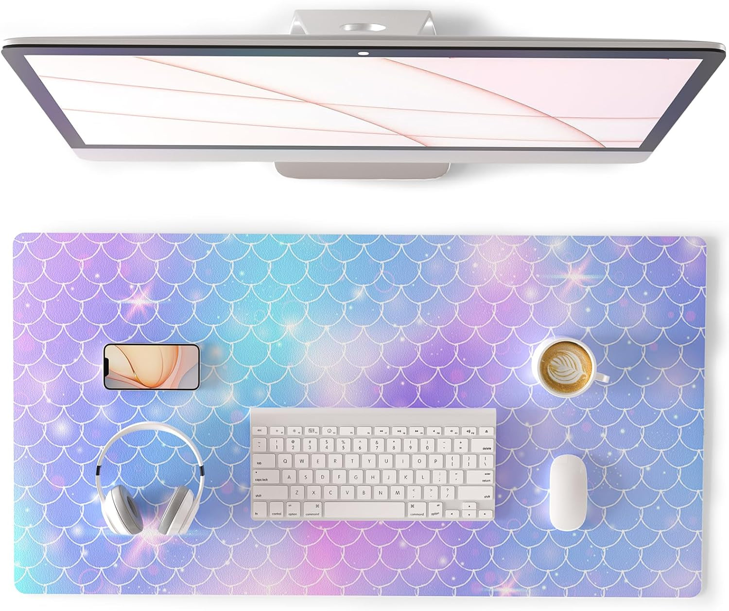 QIYI Large Mouse Pad, Cute Pink Desk Mat for Desktop, Women Girls PU Leather Desk Pad Waterproof Gaming Mousepad, Rose Gold Marble Computer Protector Writing Pad for School Office Home 31.5" X 15.7"