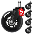 TICONN Office Chair Caster Wheels Set of 5 for Tile, Hardwood Floors and Carpets, Universal Fit for Most Chairs (Black)