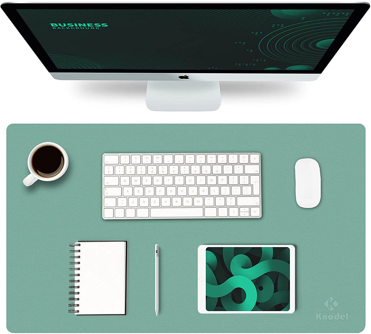 K KNODEL Large Office Leather Desk Mat, Mouse and Keyboard Pad, Computer and Laptop Mat, Desktop Protector and Cover, Writing Pad and Blotter (31.5"X15.7", White)