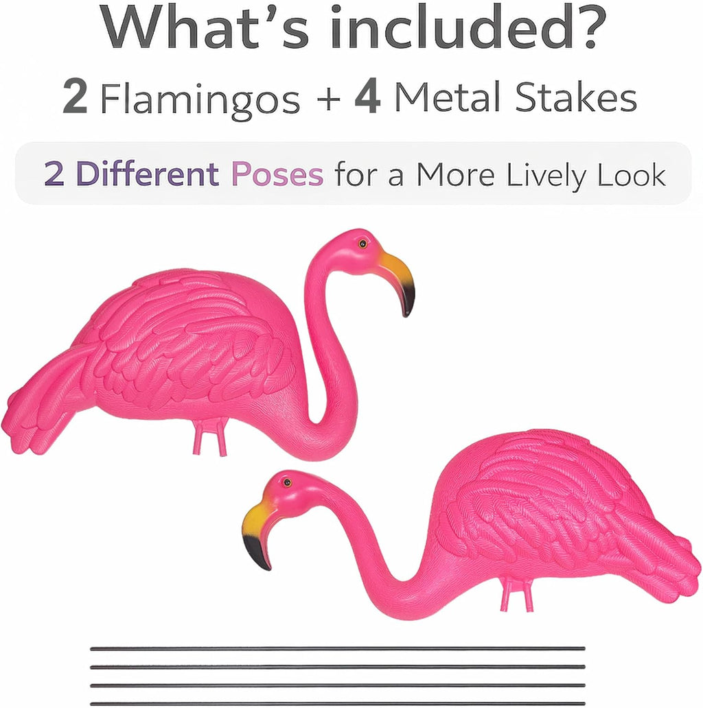 GIFTEXPRESS Pink Flamingos Yard Decorations - 2 Pack Extra Large 24" Tall Plastic Flamingo Statue W/Metal Stakes - Lawn Ornaments & Garden Decor for Outdoor Parties
