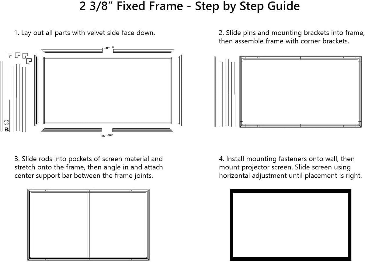 Silver Ticket Products STR Series 6 Piece Home Theater Fixed Frame 4K / 8K Ultra HD, HDTV, HDR & Active 3D Movie Projection Screen, 16:9 Format, 150" Diagonal, White Material STR-169150