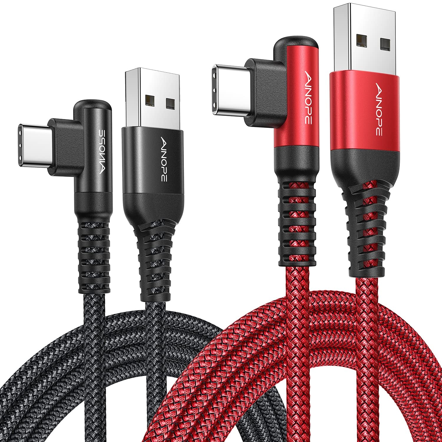 AINOPE 2-Pack Type C Charging Cable 3.1A Fast Charge, Right Angle [6.6Ft+6.6Ft] USB C Cable, Durable Nylon Braided Type C Charging Cable Fast Charge Compatible Galaxy S10 S9 S21, LG V30,V20,G6
