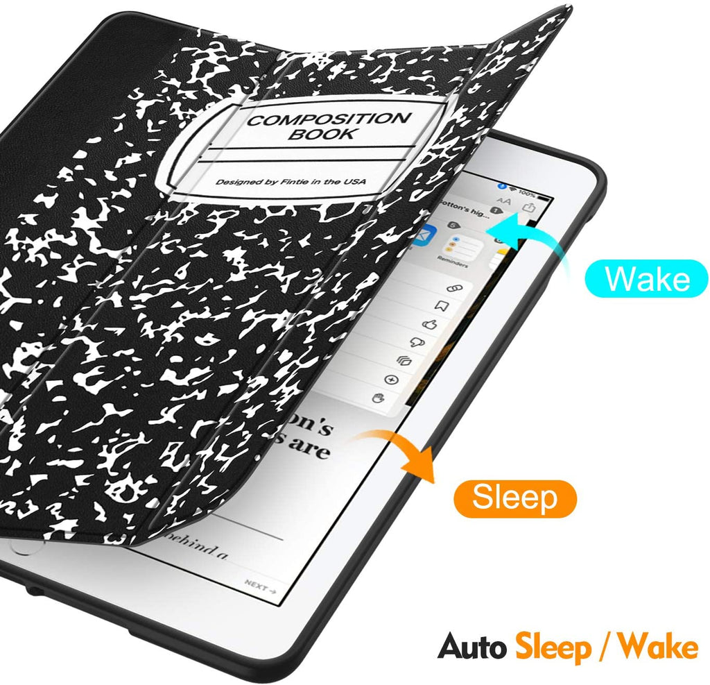 Fintie Slimshell Case for Ipad 9Th / 8Th / 7Th Generation (2021/2020/2019 Model) 10.2 Inch - [Built-In Pencil Holder] Soft TPU Protective Stand Back Cover, Auto Wake/Sleep, Composition Book Black