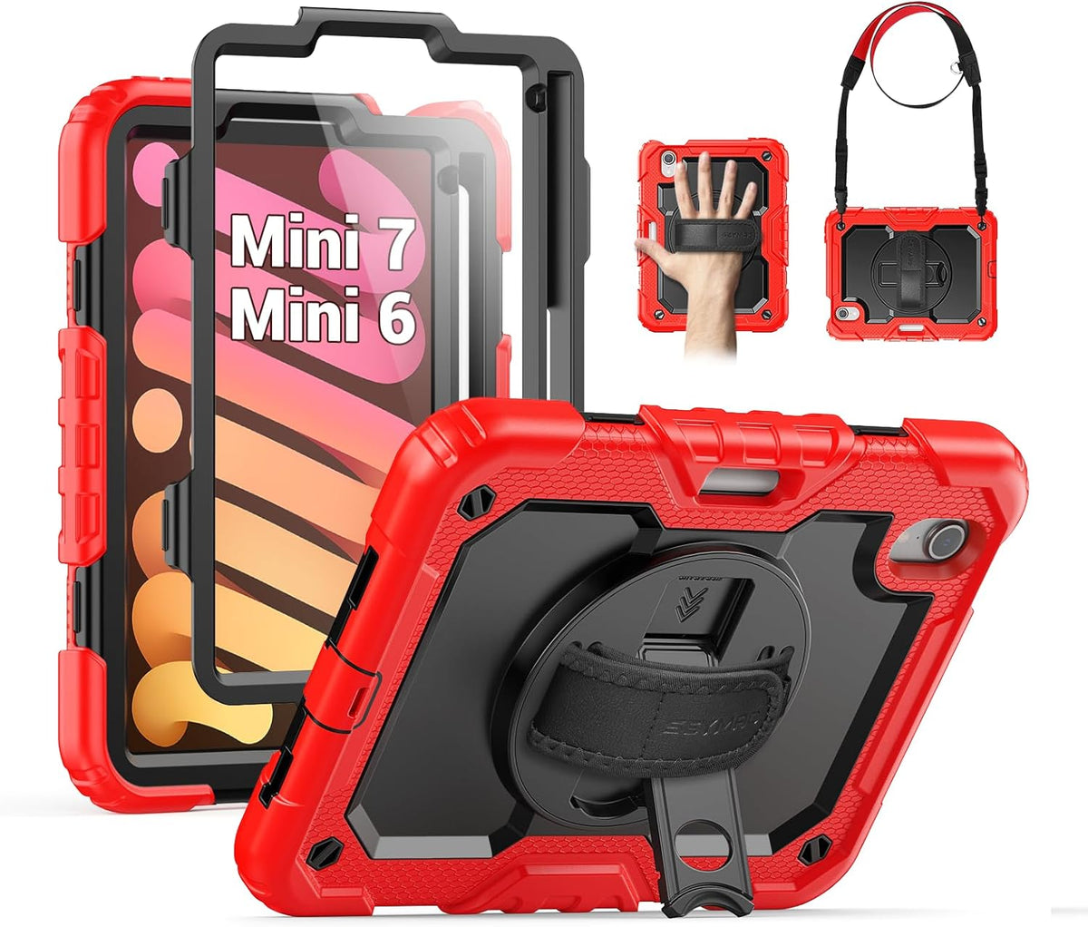 SEYMAC for Ipad 9Th/8Th/7Th Generation Case 10.2" 2021-2019, Full-Body Shockproof Heavy Duty Protective Case with Screen Protector, Rotating Stand/Handle/Shoulder Strap for Ipad 10.2, Black/Blue