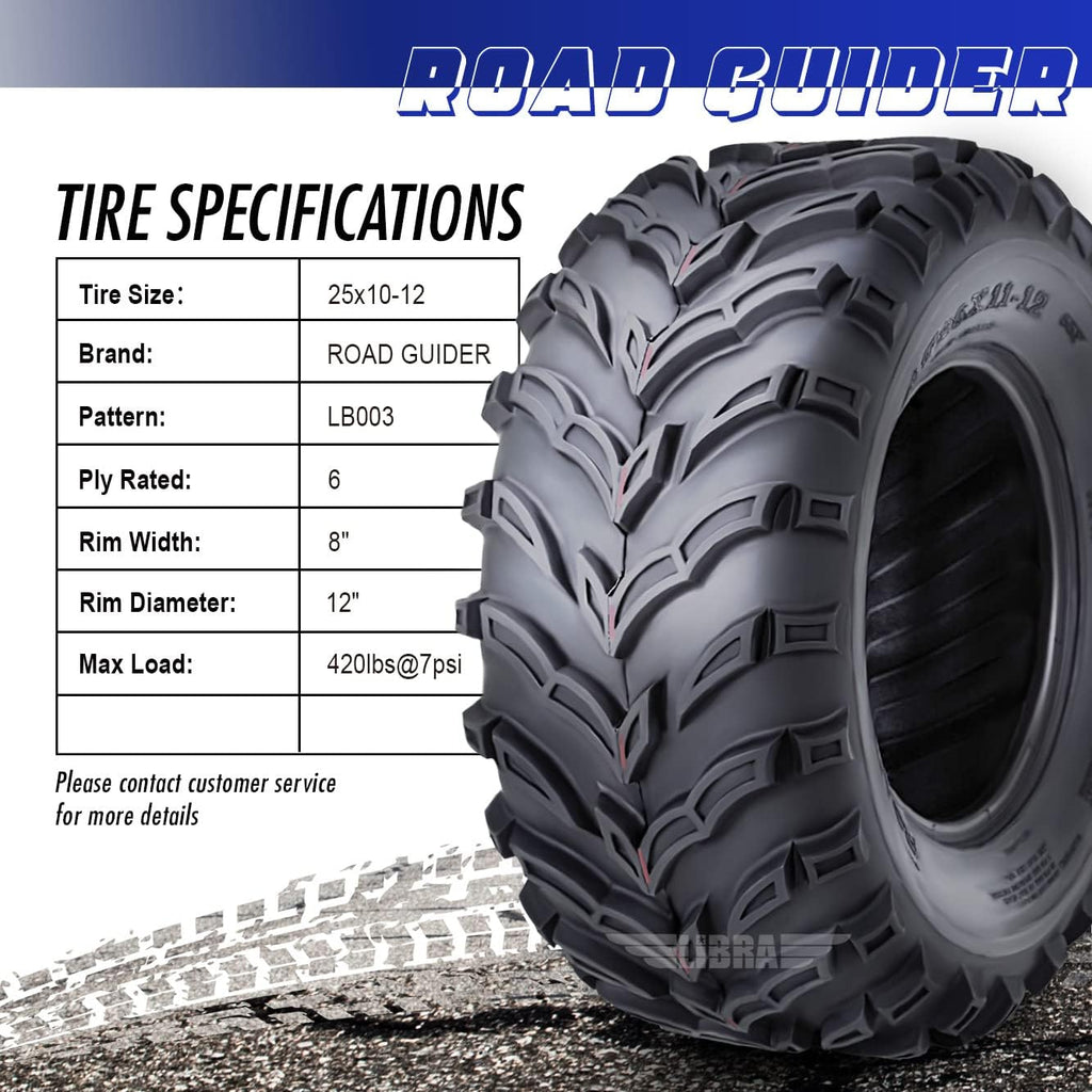 ROADGUIDER ATV/UTV Tires 25X10-12 25X10X12 6PR- Set 2-10273