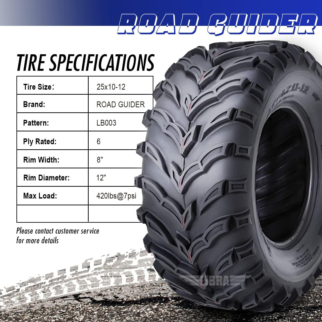 ROADGUIDER ATV/UTV Tires 25X10-12 25X10X12 6PR- Set 2-10273