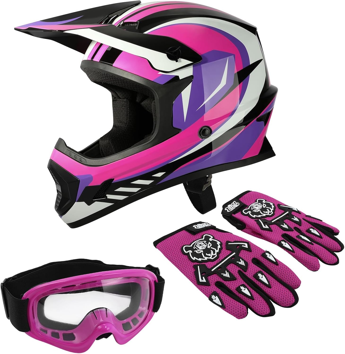 TCT-MOTORPARTS DOT Youth Kids Dirt Bike Full Face Helmets Motocross ATV Offroad Four Wheeler Helmet Pink Butterfly Medium Size