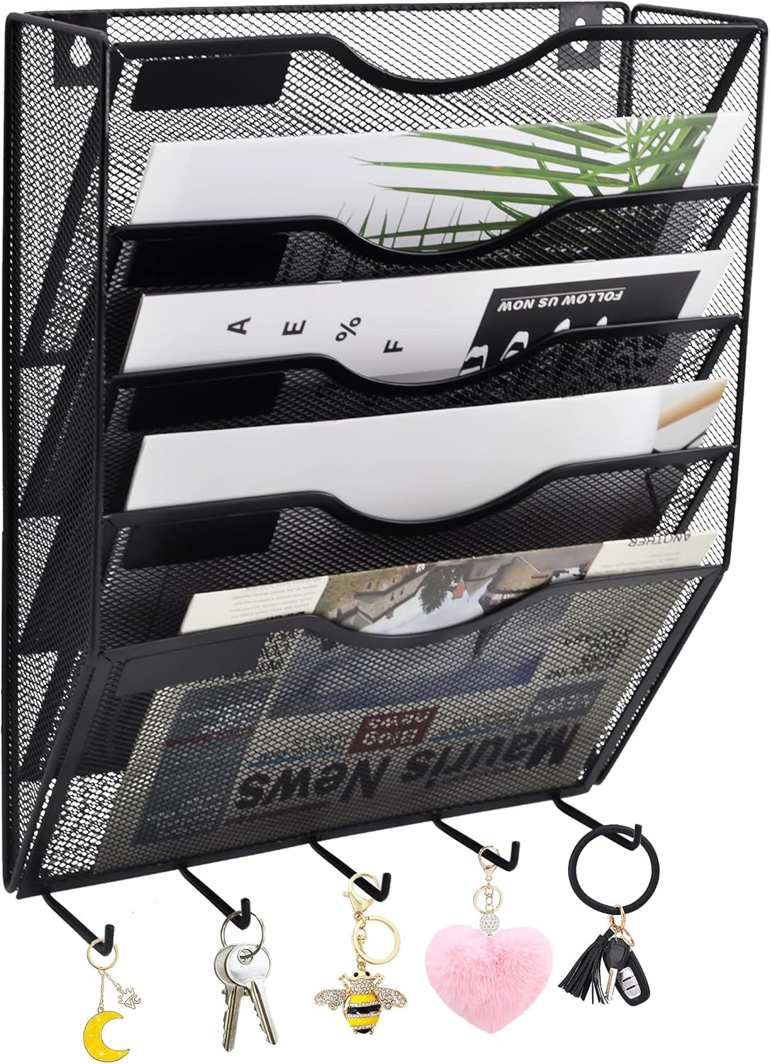 EASEPRES 8 Pocket Mesh Hanging Wall File Organizer, Wall Mounted Mail Paper Document Folder Holder, Clipboard Storage Organization Magazine Rack with Nametag Label for Office Home School, Black