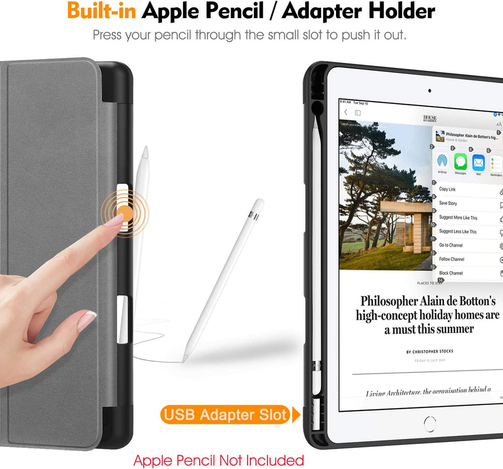 Fintie Slimshell Case for Ipad 9Th / 8Th / 7Th Generation (2021/2020/2019 Model) 10.2 Inch - [Built-In Pencil Holder] Soft TPU Protective Stand Back Cover, Auto Wake/Sleep, Composition Book Black