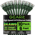 Gearit Cat 6 Ethernet Cable (10-Pack 10 Feet) Cat6 Network Patch, 10Gbps, RJ45, Snagless Cord, Gold-Plated Connectors, Internet for PC, TV, Tablet, Router, Printer, Servers, IT Data Center - Green