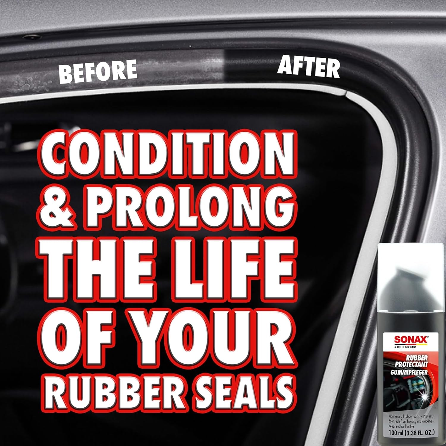 SONAX Rubber Protectant | Gummipfleger | Rubber Trim and Seal Conditioner | Prevents Sticking in Winter | Easy Application | Prolongs Rubber Seals | 340100