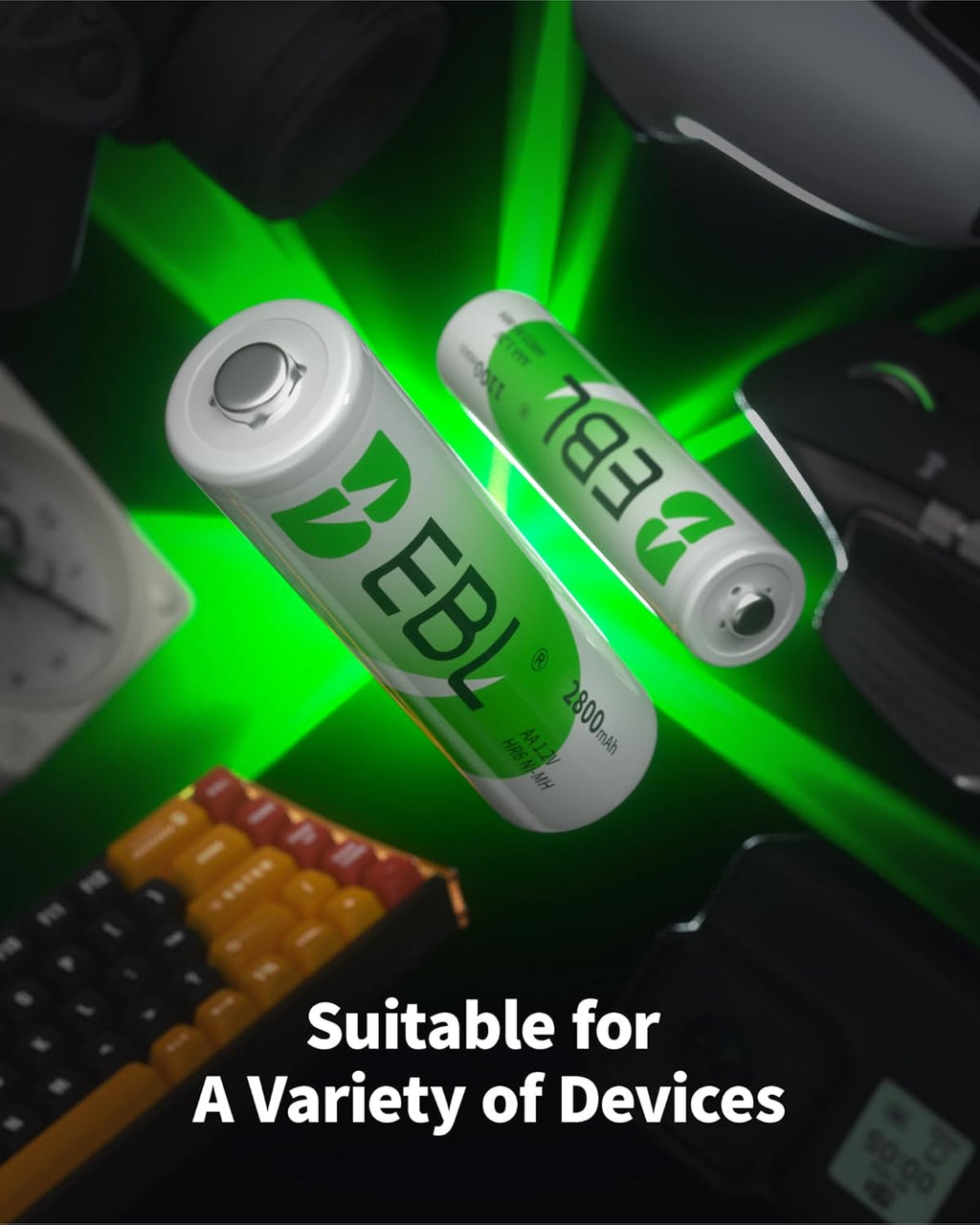 EBL AA Rechargeable Batteries 2800Mah 4 Pack and AAA Rechargeable Batteries 1100Mah 4 Pack, 1.2V Ni-Mh AA AAA Batteries Combo