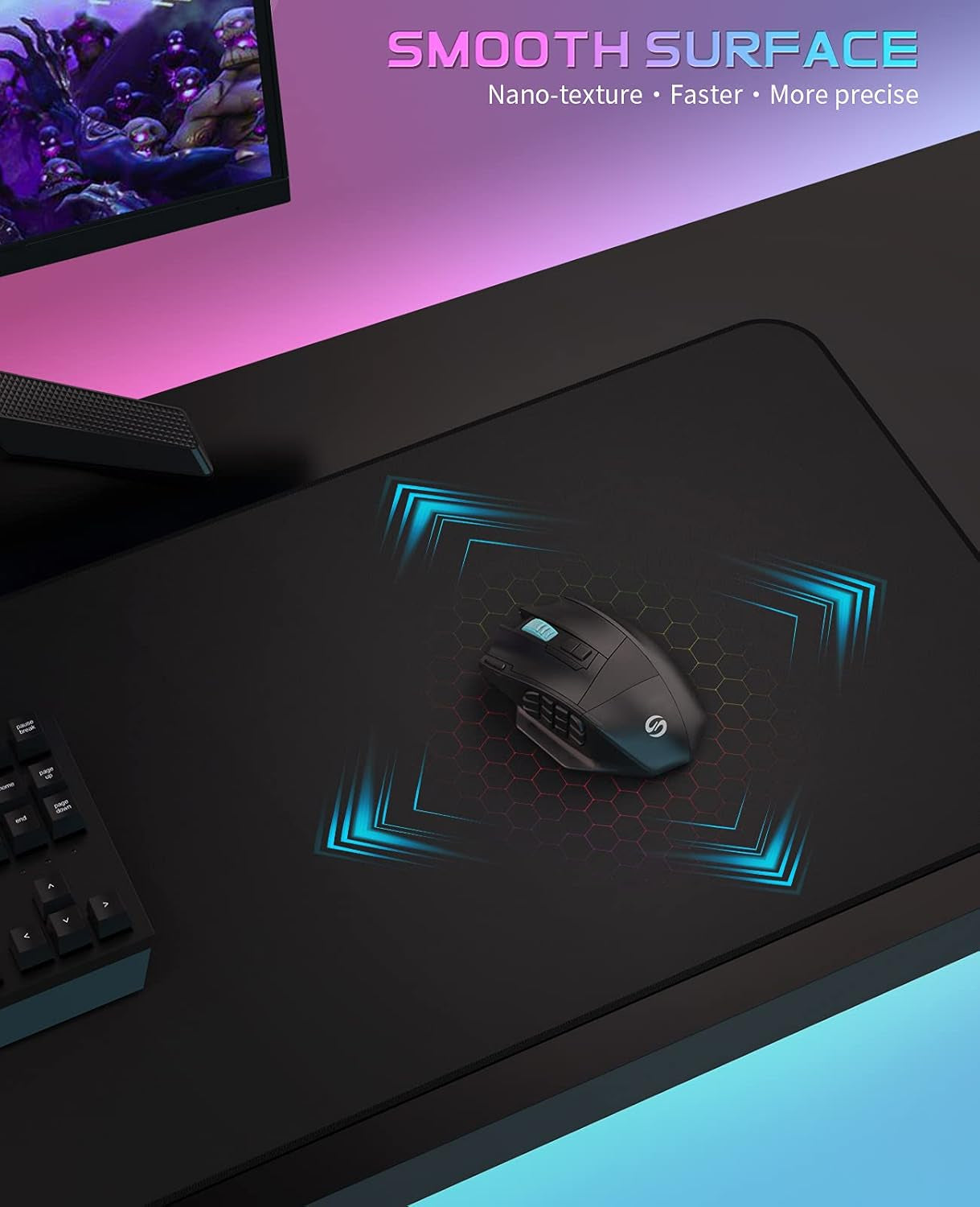 Gaming Mouse Pad, Utechsmart Extended Large Mousepad with Superior Micro-Weave Cloth , Waterproof Keyboard Pad with Stitched Edges, Non-Slip Base, 31.5 X 15.7 Inch, XXL, Black