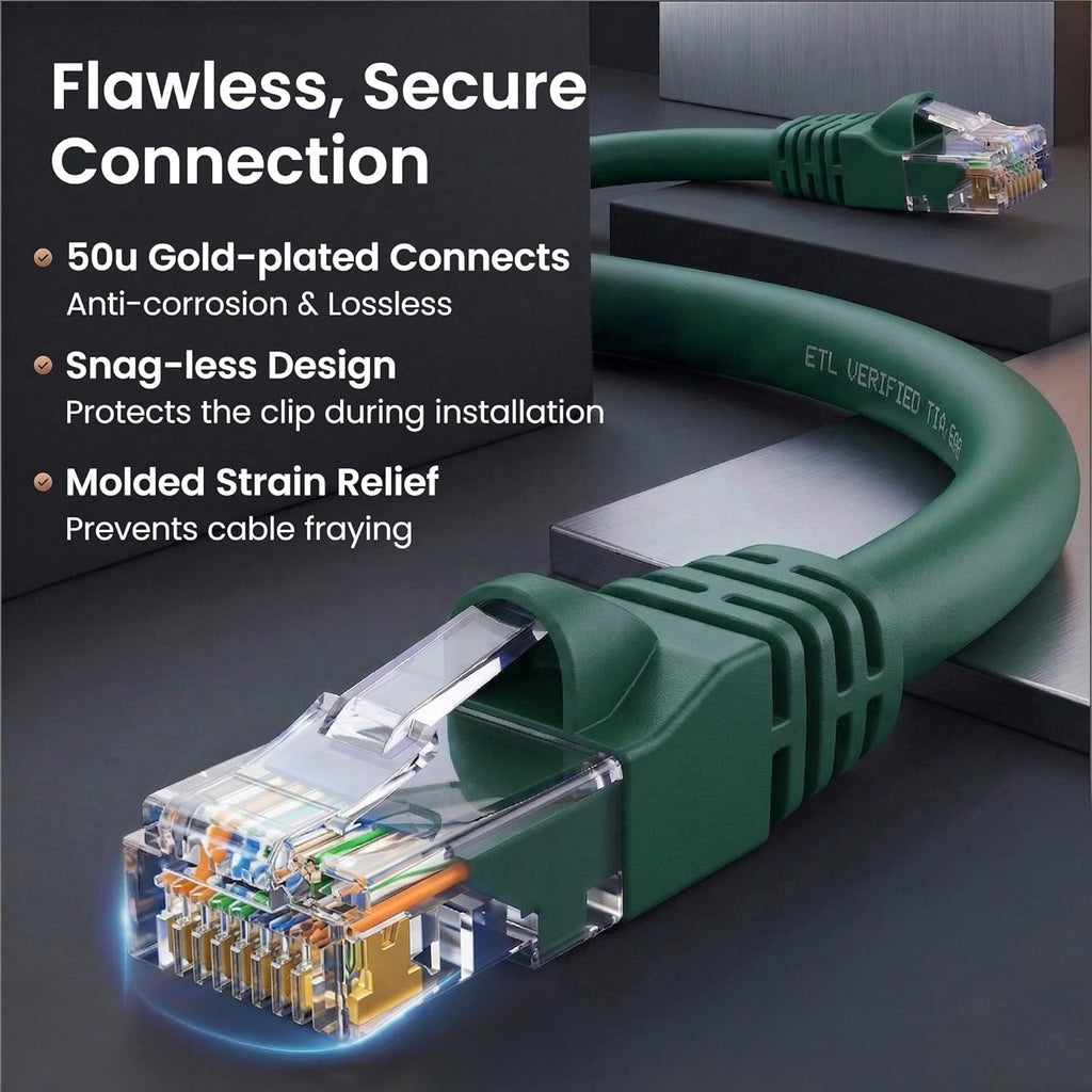 Gearit Cat 6 Ethernet Cable (10-Pack 10 Feet) Cat6 Network Patch, 10Gbps, RJ45, Snagless Cord, Gold-Plated Connectors, Internet for PC, TV, Tablet, Router, Printer, Servers, IT Data Center - Green