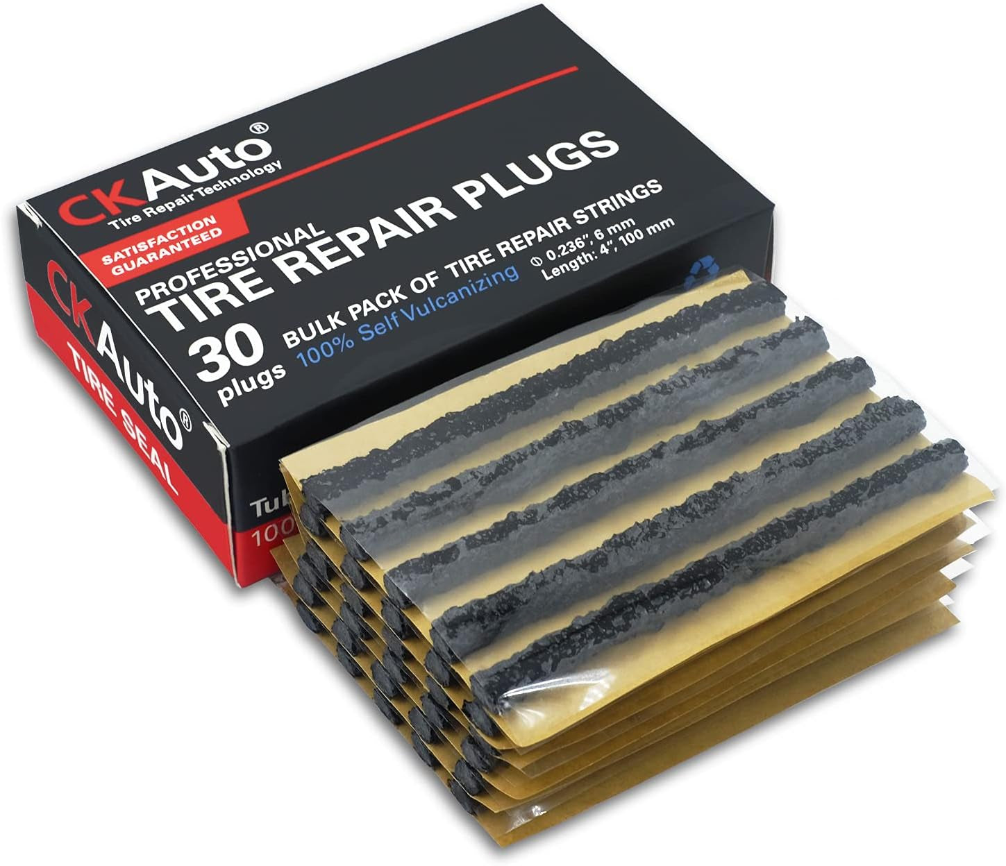 Ckauto 60Pcs 4" Black Tire Repair Strings, Automotive Tool Tire Repair Plugs for Tubeless Off-Road Tires Car, Bike, ATV, UTV, Wheelbarrow, Mower
