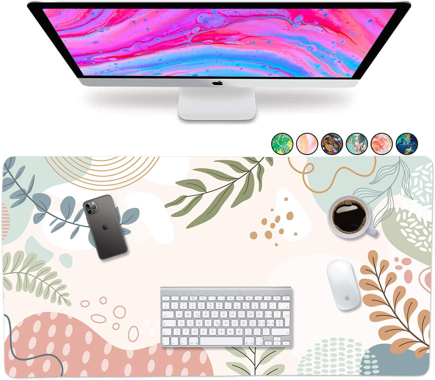 French KOKO Large Mouse Pad Desk Mat 15" X 30" – Extended Floral Desk Protector for Keyboard & Mouse – Non-Slip Waterproof Cute Office Pad Aesthetic Workstation Mat